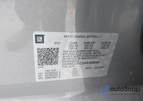 2017 Chevrolet Tahoe Premier из США, поврежденный, VIN 1GNSCCKC1HR369649